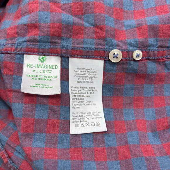 J. Crew Mens Secret Wash Organic Cotton Button-Down Shirt Red & Blue Checkered C - Picture 10 of 10